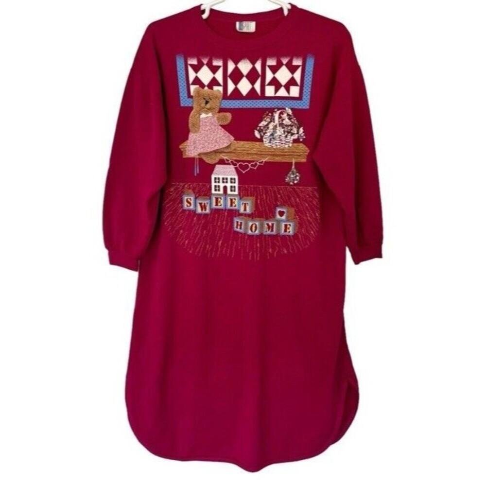 Bold Spirit Night Gown Teddy Bear Baby Kawaii Pajama Large 90's 1990 Vintage EUC